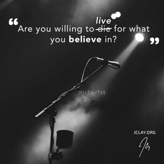 inspirational quote of jclay over an image of microphone in the limelight or spotlight