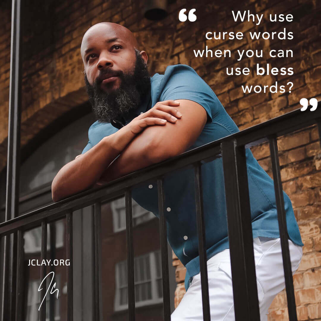 inspirational quote by JClay over an image of bearded JClay resting on a balcony