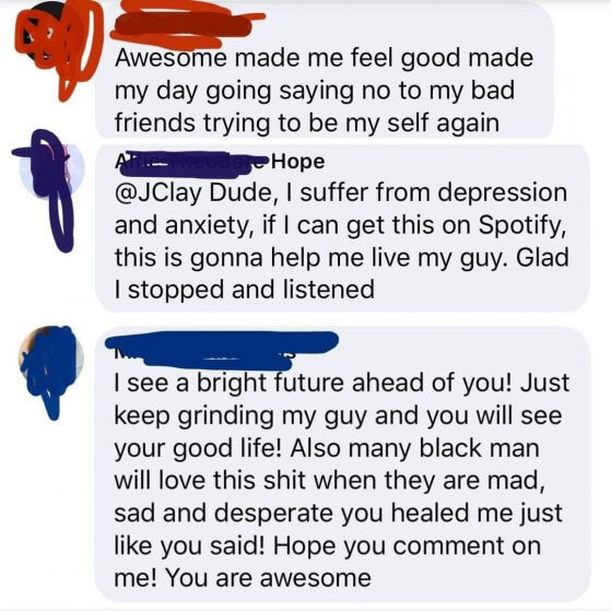 Facebook testimonials about Let Go from JClay