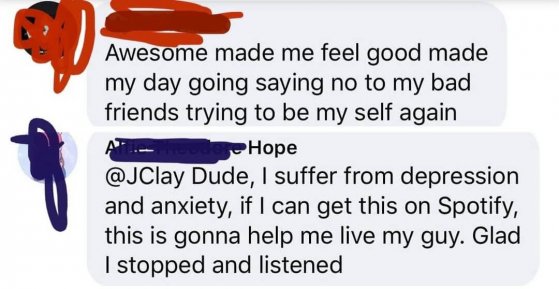 Facebook testimonials about Let Go from JClay