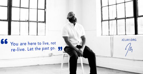 letting go life quote by jclay sitting on a stool in studio
