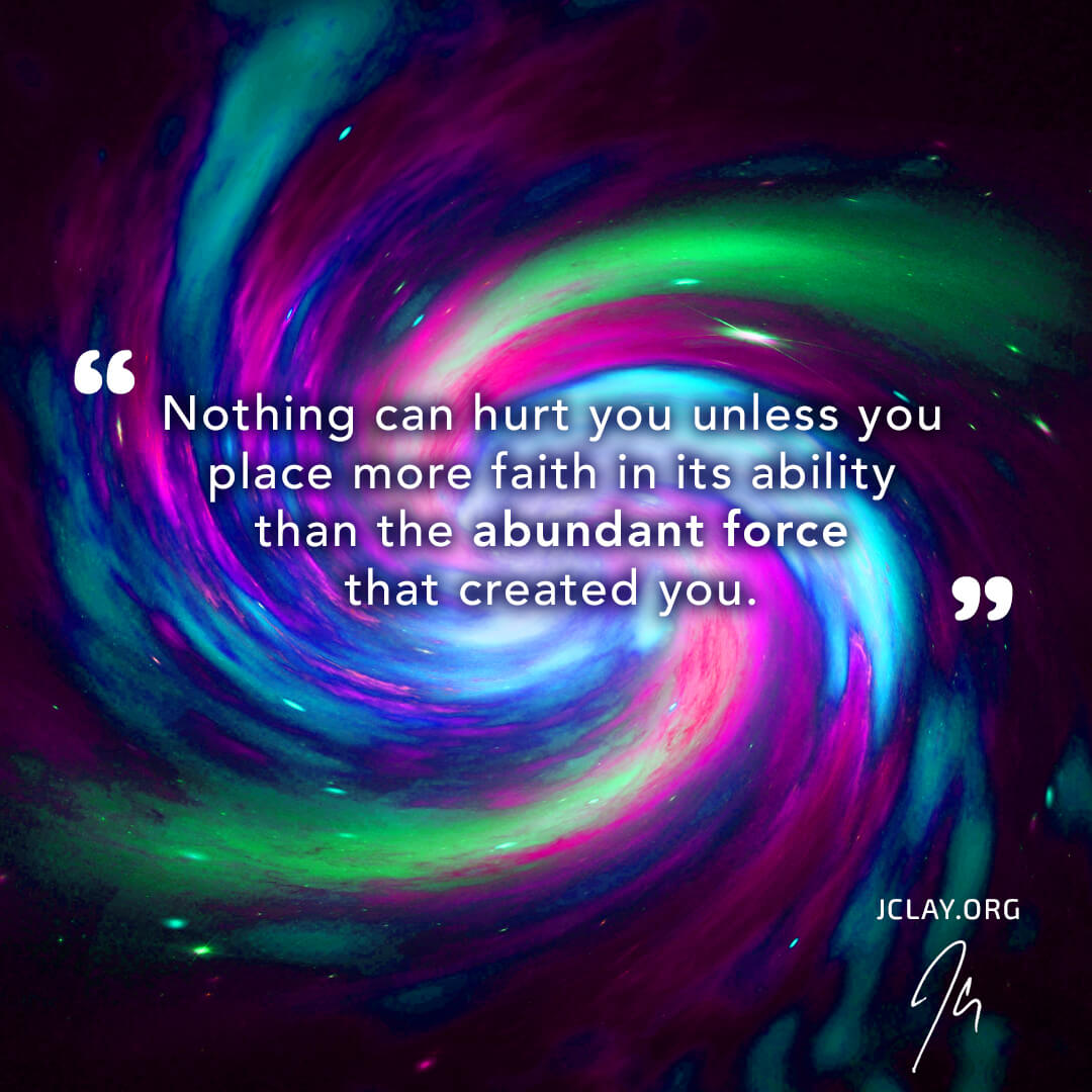 thought-provoking quote by jclay over a colorful spiral background