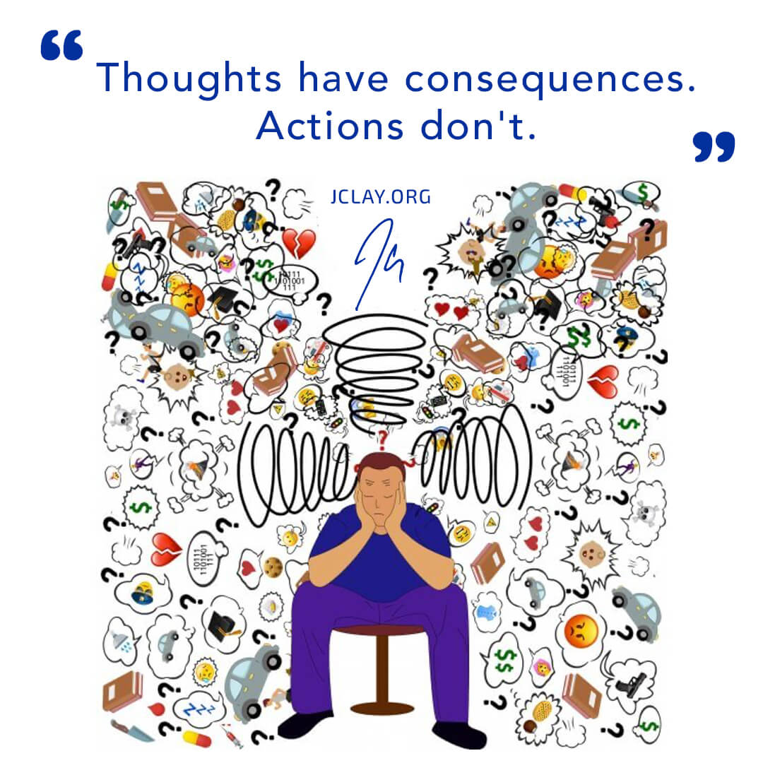 man sitting thinking a million thoughts with quote by jclay