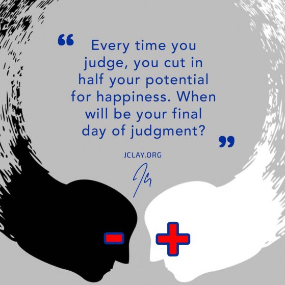 motivational quote by jclay about judgment with black and white figures